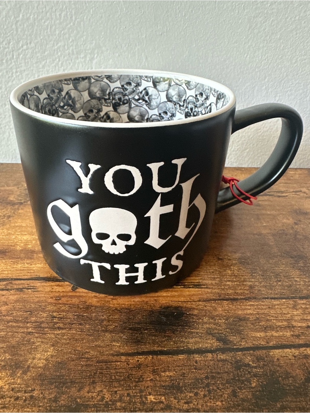 You Goth This Skull Mug Black Ceramic Skull Interior Double Sided 19oz Mug NWT - Picture 3 of 4